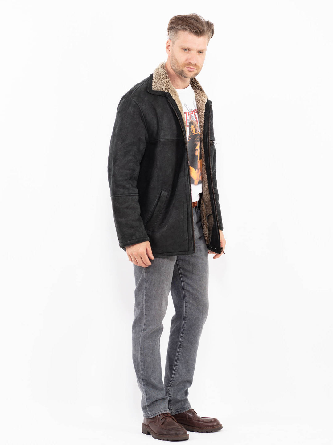 Vintage 90's Men Sheepskin Jacket in BlackZ2124