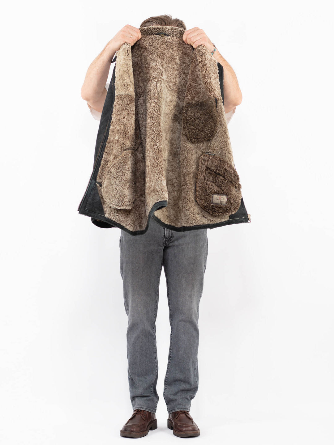 Vintage 90's Men Sheepskin Jacket in BlackZ2124