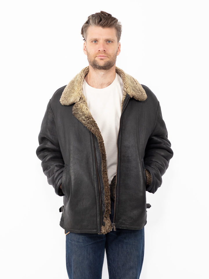 Vintage 90's Men Sheepskin Jacket in Black