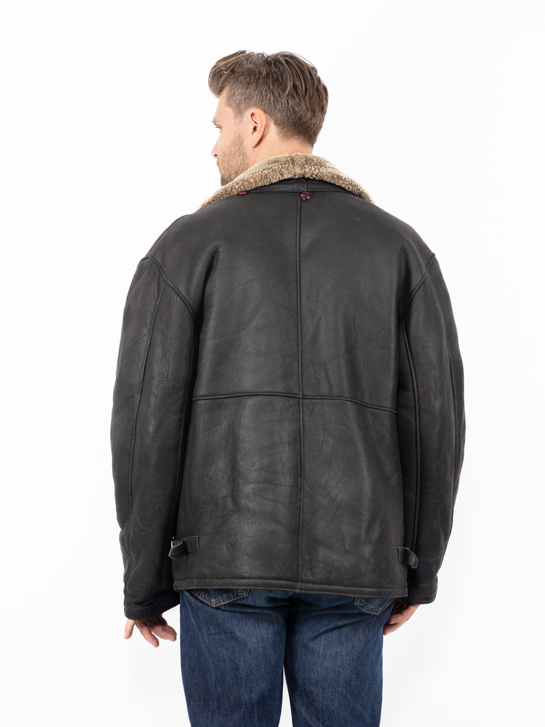 Vintage 90's Men Sheepskin Jacket in Black