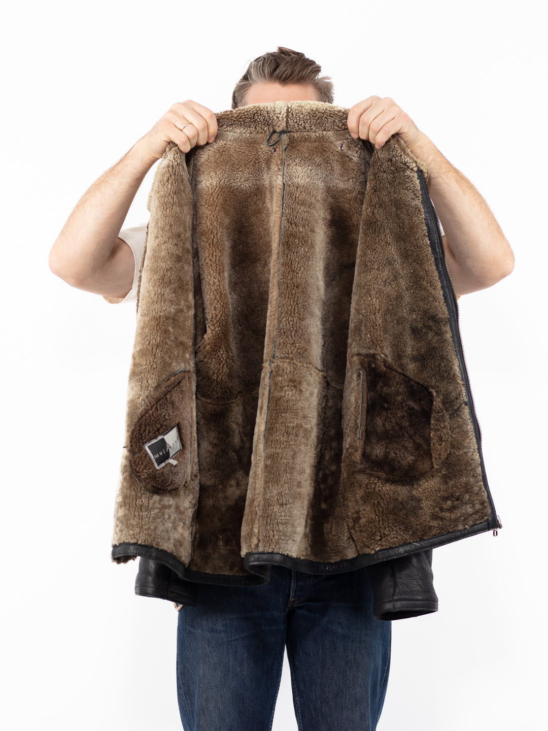 Vintage 90's Men Sheepskin Jacket in Black