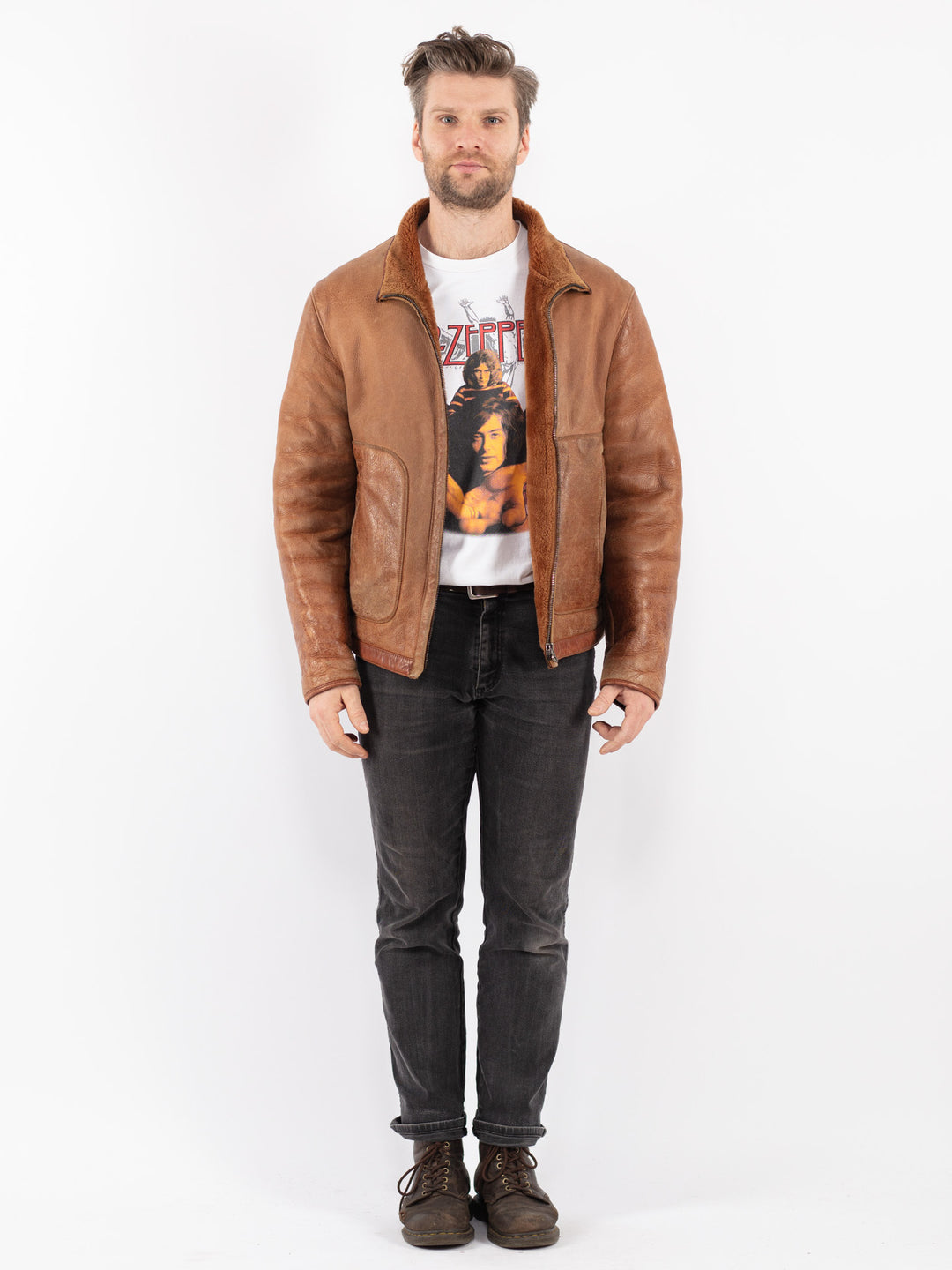 Vintage 90's Men Sheepskin Jacket in Brown