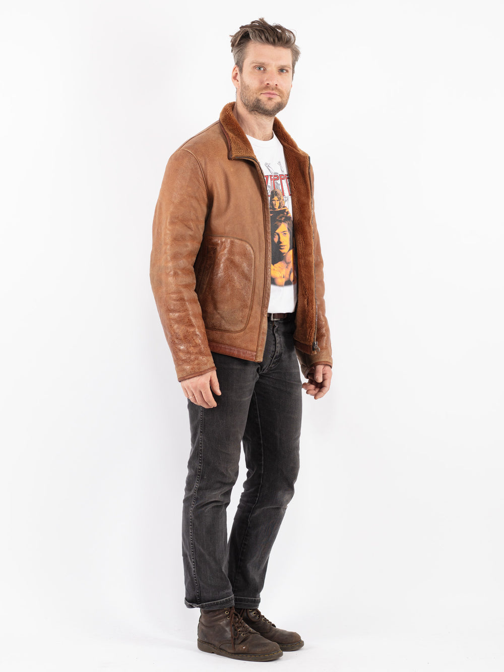Vintage 90's Men Sheepskin Jacket in Brown