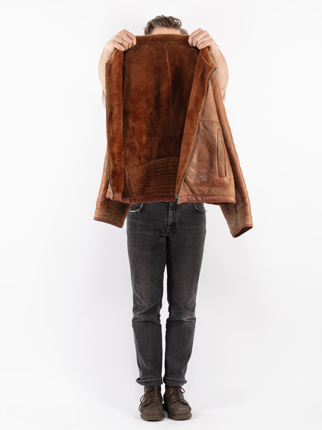 Vintage 90's Men Sheepskin Jacket in Brown
