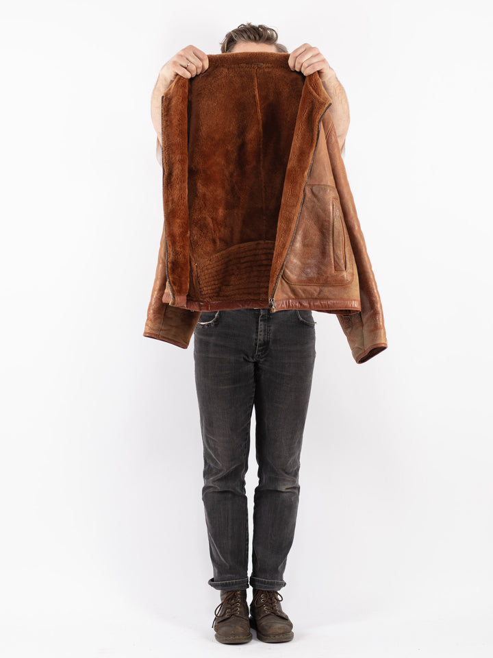 Vintage 90's Men Sheepskin Jacket in Brown