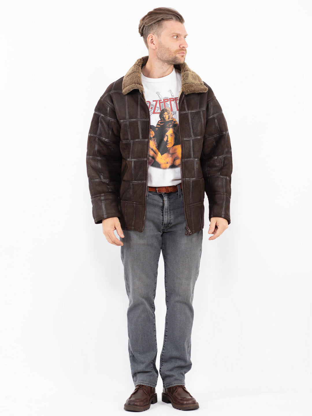 Vintage 90's Men Sheepskin Jacket in BrownZ2136