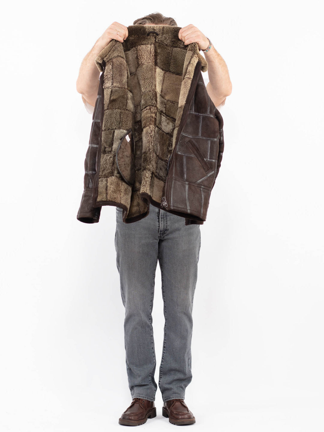 Vintage 90's Men Sheepskin Jacket in BrownZ2136