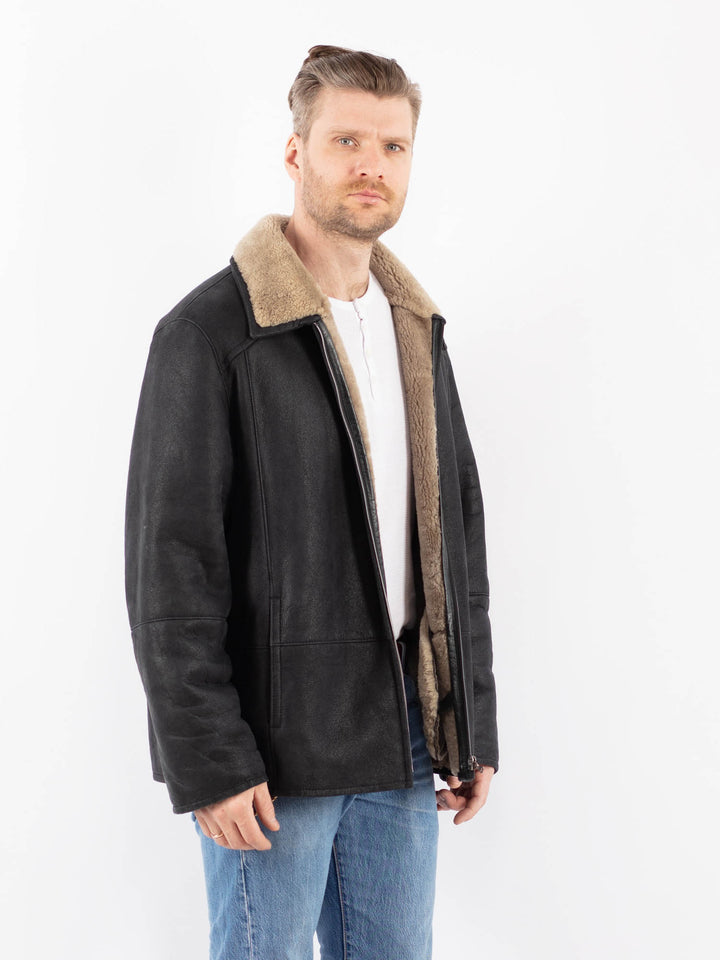 Vintage 90's Men Sheepskin Jacket in BlackZ1455