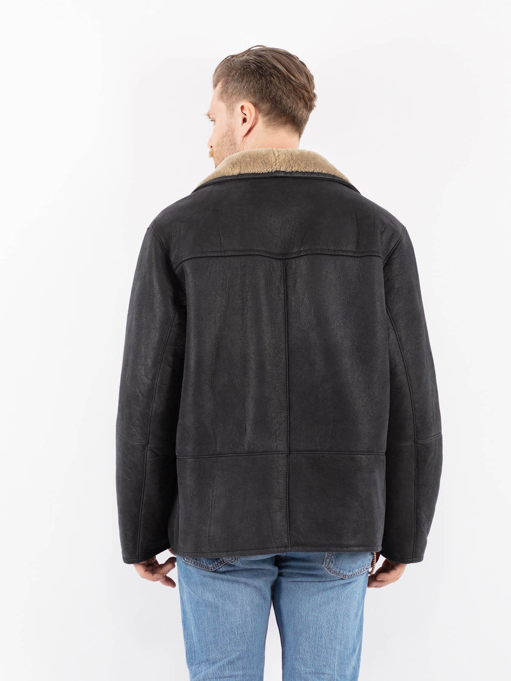 Vintage 90's Men Sheepskin Jacket in BlackZ1455