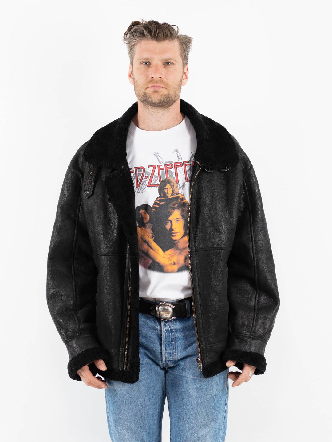 Vintage 90's Men Sheepskin Jacket in BlackZ1797
