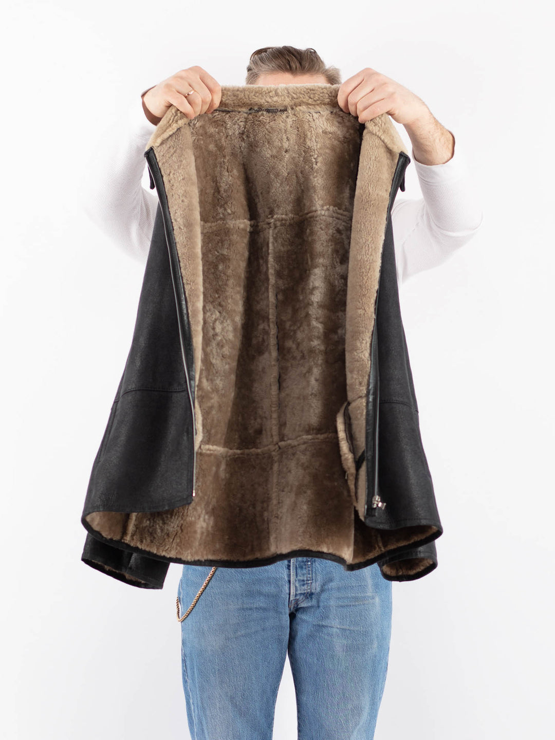 Vintage 90's Men Sheepskin Jacket in BlackZ1455