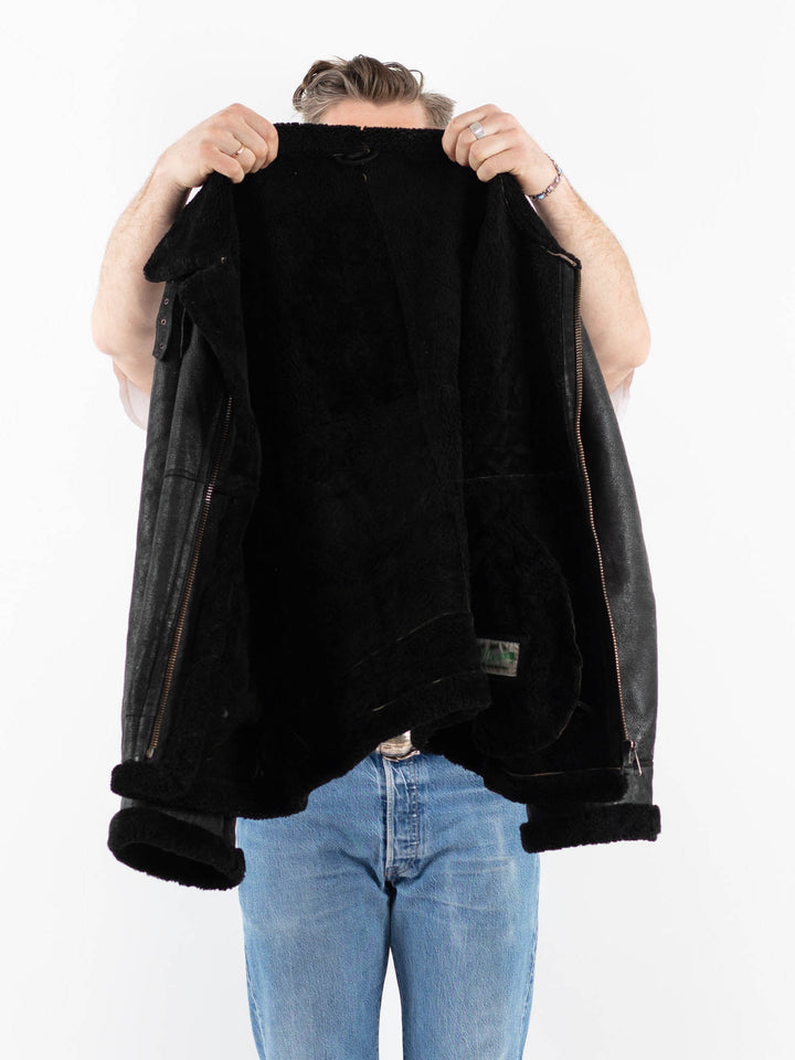 Vintage 90's Men Sheepskin Jacket in BlackZ1797