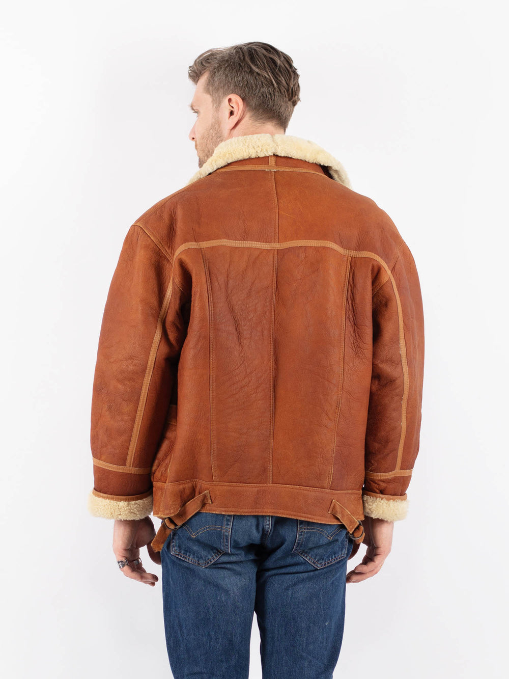 Vintage 90's Men Sheepskin Jacket in BrownZ1563