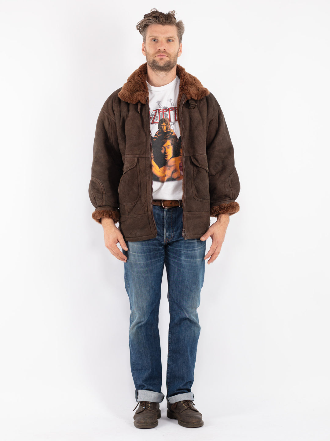 Vintage 90's Men Sheepskin Jacket in Brown