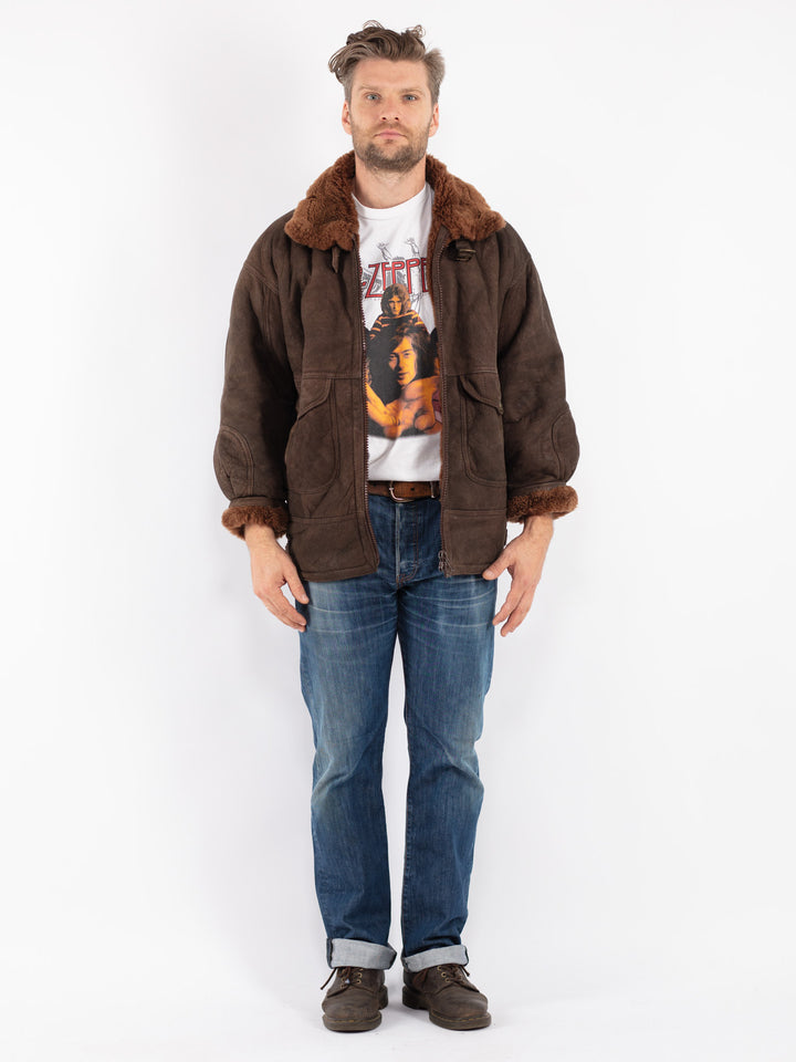 Vintage 90's Men Sheepskin Jacket in Brown