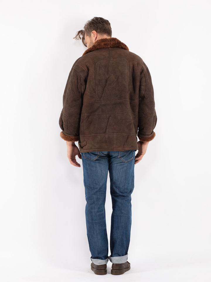 Vintage 90's Men Sheepskin Jacket in Brown