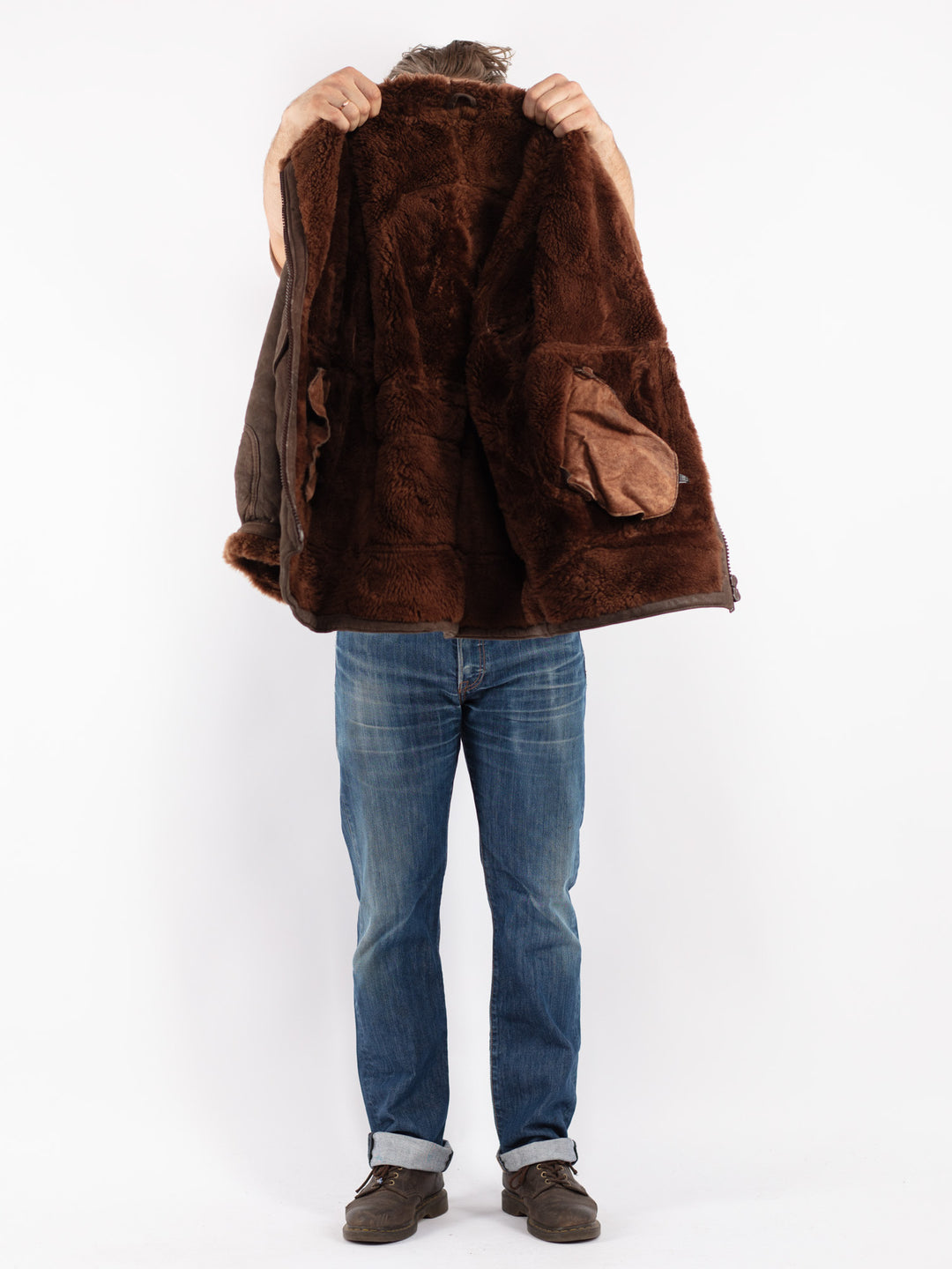Vintage 90's Men Sheepskin Jacket in Brown