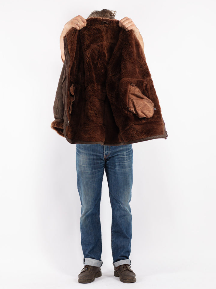 Vintage 90's Men Sheepskin Jacket in Brown