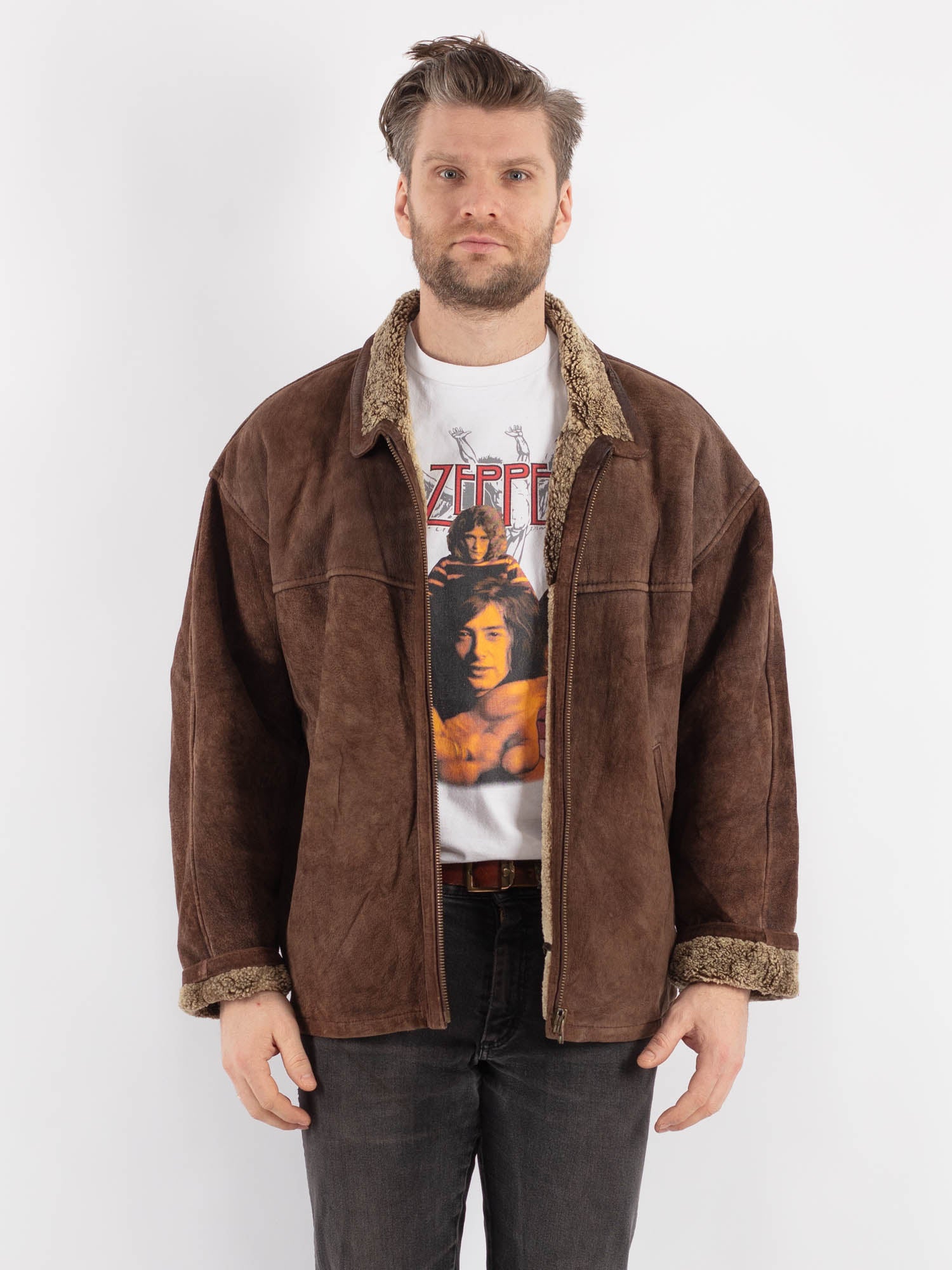 Online Vintage Store | Vintage 90's Men Sheepskin Jacket in Brown