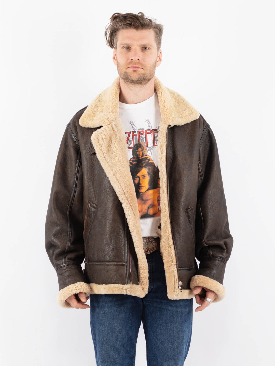 Vintage 90's Men Sheepskin Jacket in BrownZ1568