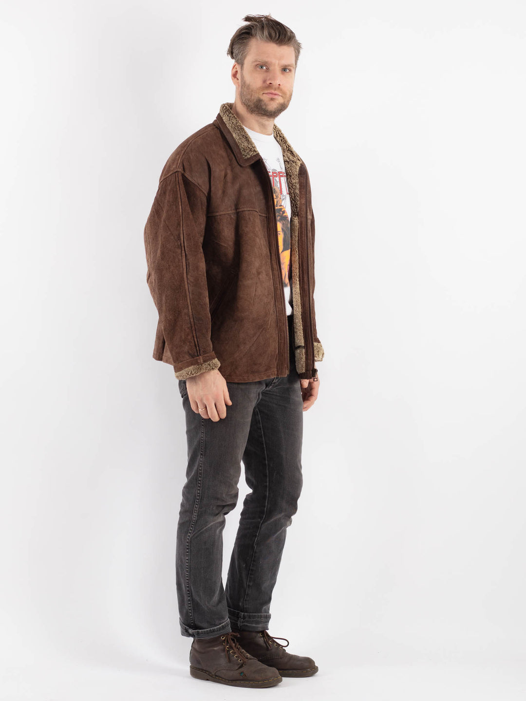 Vintage 90's Men Sheepskin Jacket in BrownZ570