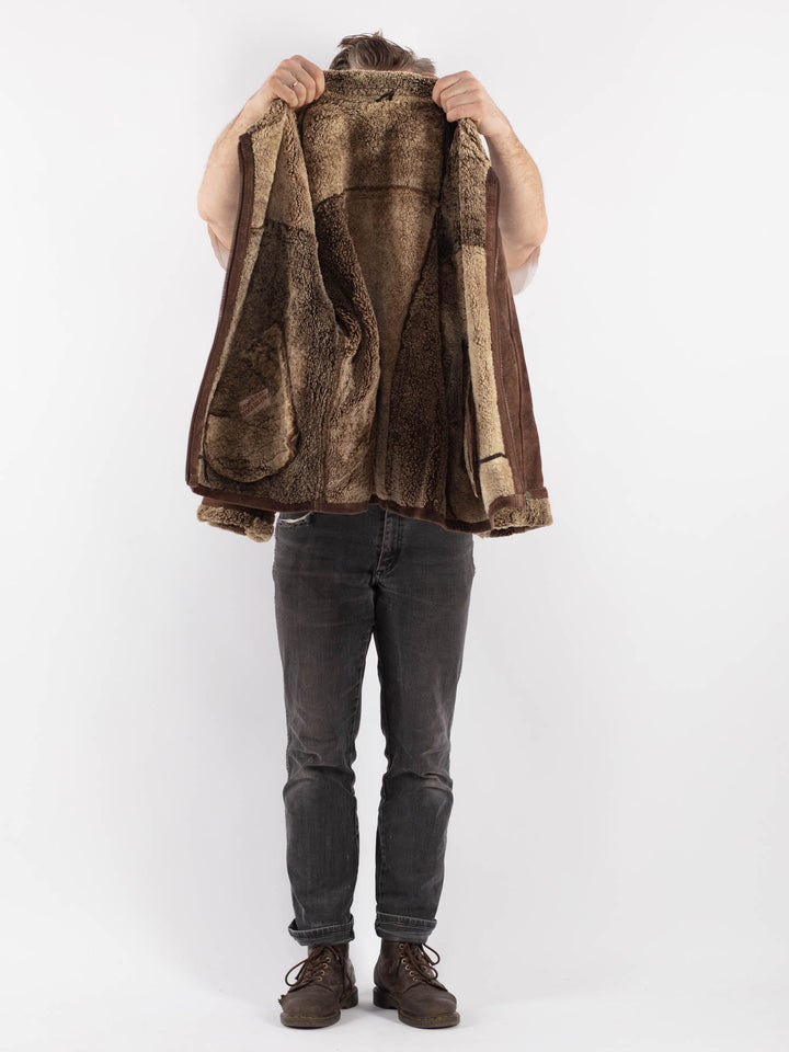 Vintage 90's Men Sheepskin Jacket in BrownZ570