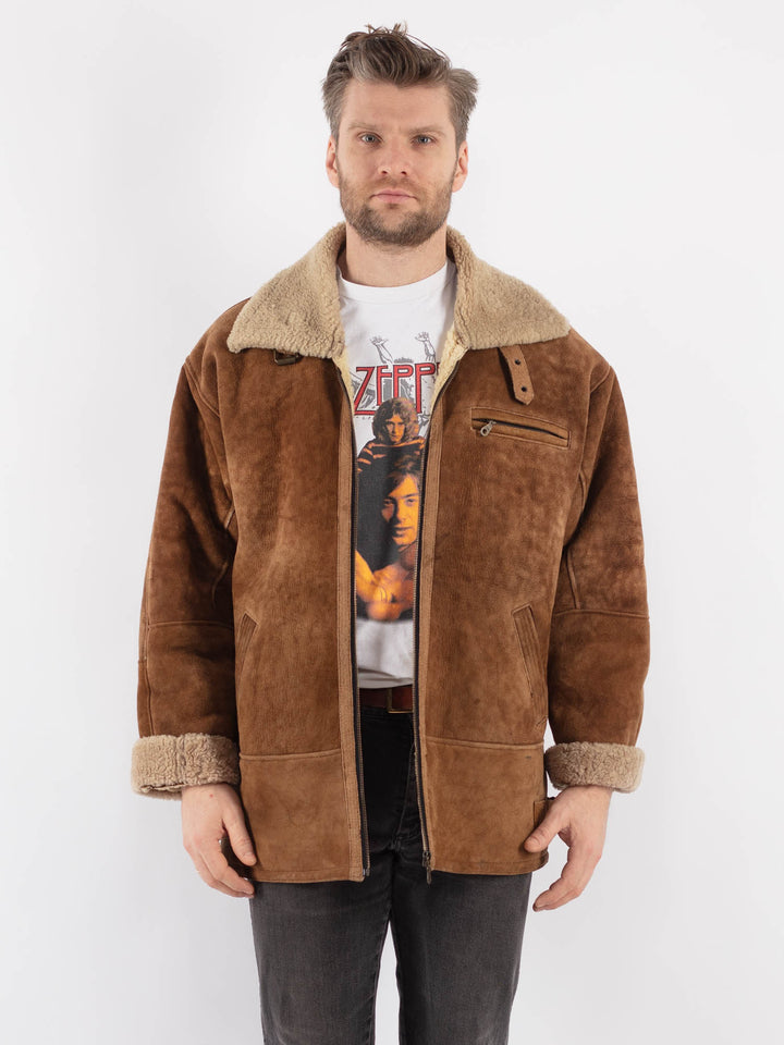 Vintage 90's Men Sheepskin Jacket in BrownZ571