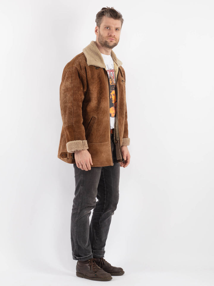 Vintage 90's Men Sheepskin Jacket in BrownZ571