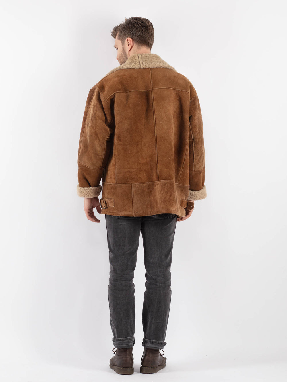 Vintage 90's Men Sheepskin Jacket in BrownZ571