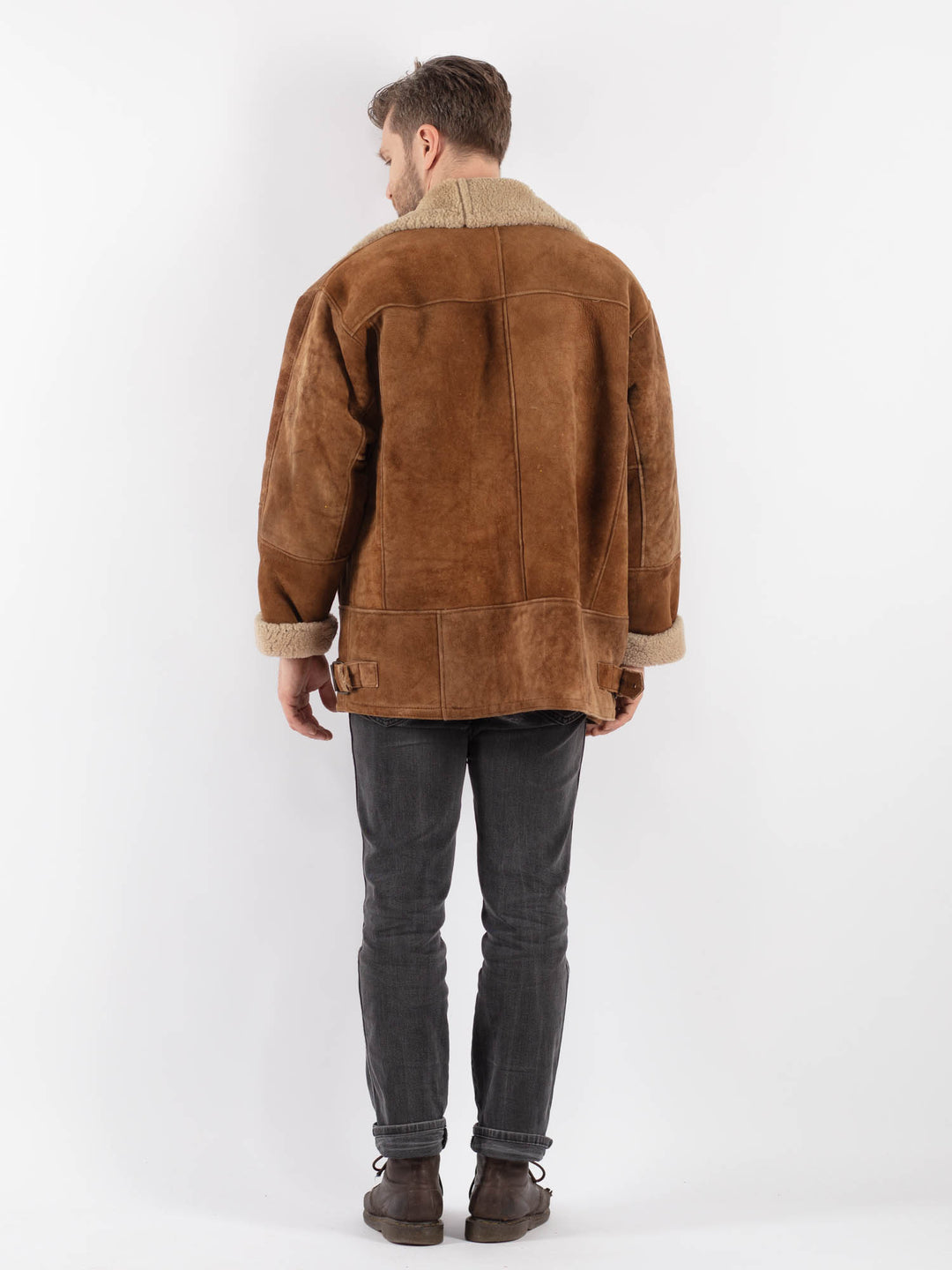 Vintage 90's Men Sheepskin Jacket in BrownZ571