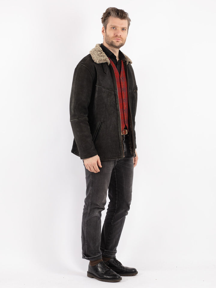 Vintage 90's Men Sheepskin Jacket in Black