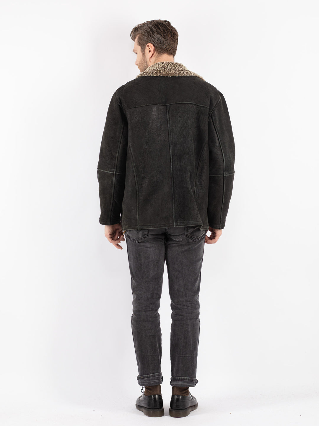 Vintage 90's Men Sheepskin Jacket in Black