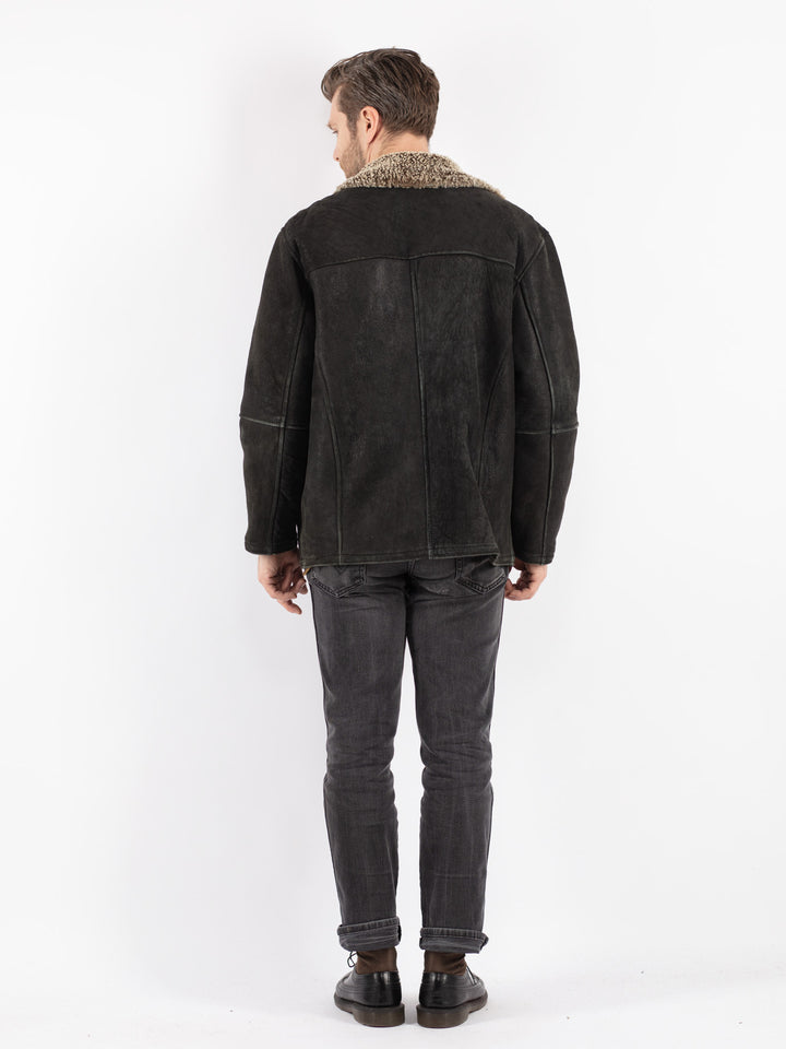 Vintage 90's Men Sheepskin Jacket in Black