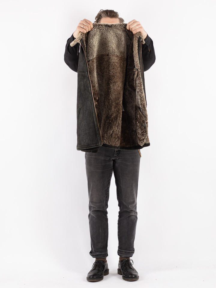 Vintage 90's Men Sheepskin Jacket in Black