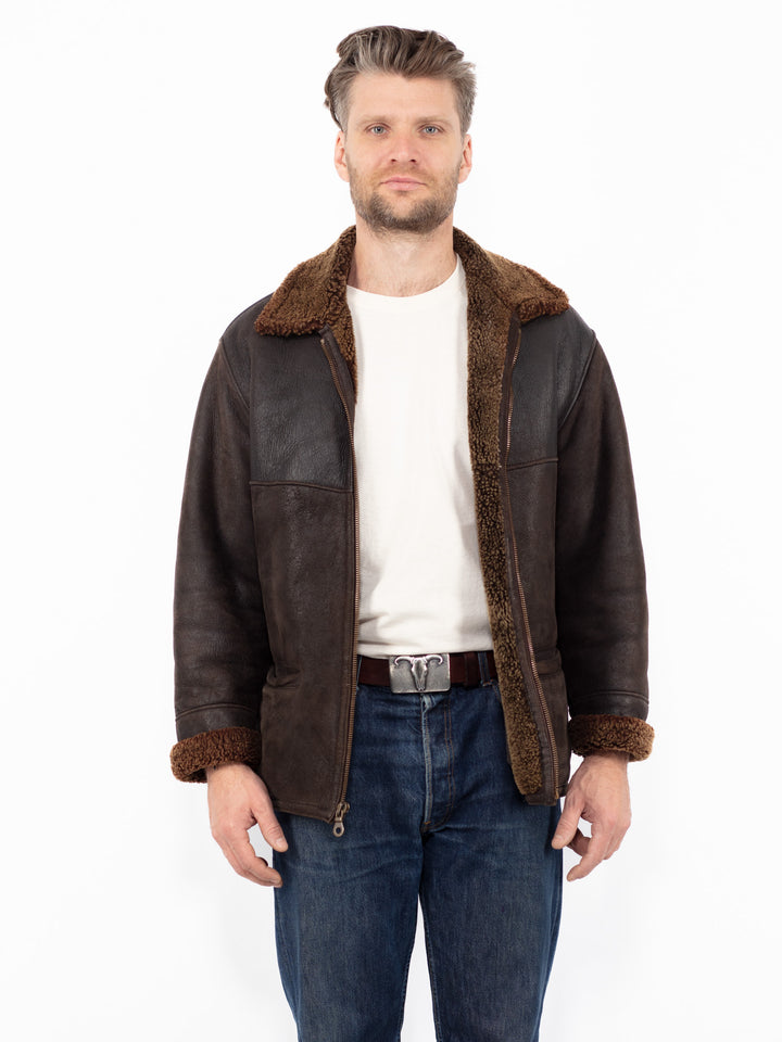 Vintage 90's Men Sheepskin Jacket in Brown