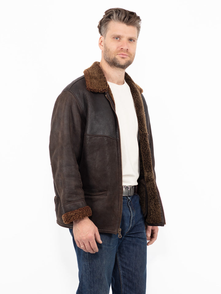 Vintage 90's Men Sheepskin Jacket in Brown