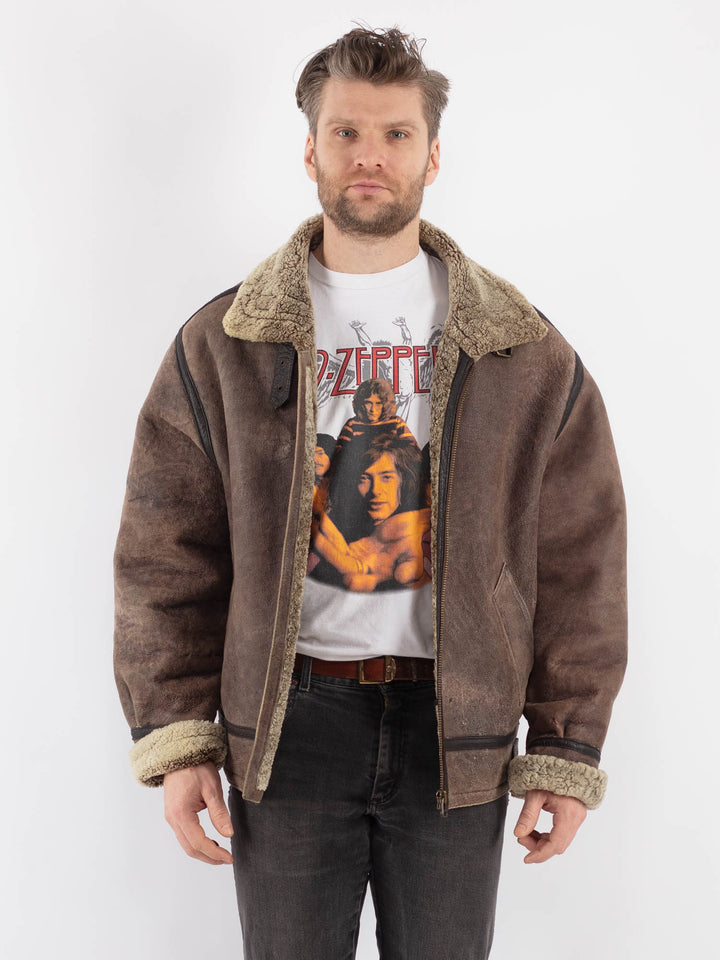 Vintage 90's Men Sheepskin Jacket in BrownZ574