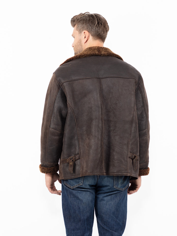 Vintage 90's Men Sheepskin Jacket in Brown