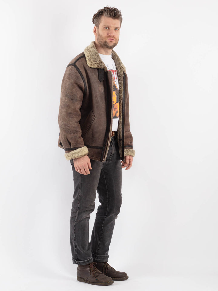 Vintage 90's Men Sheepskin Jacket in BrownZ574