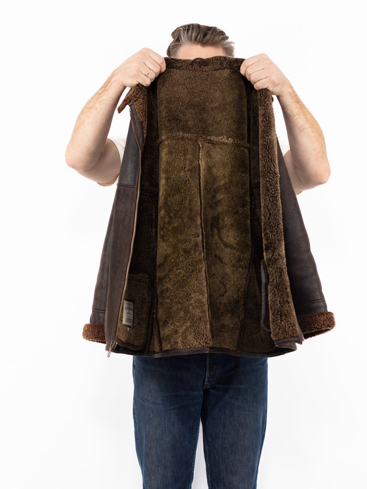 Vintage 90's Men Sheepskin Jacket in Brown