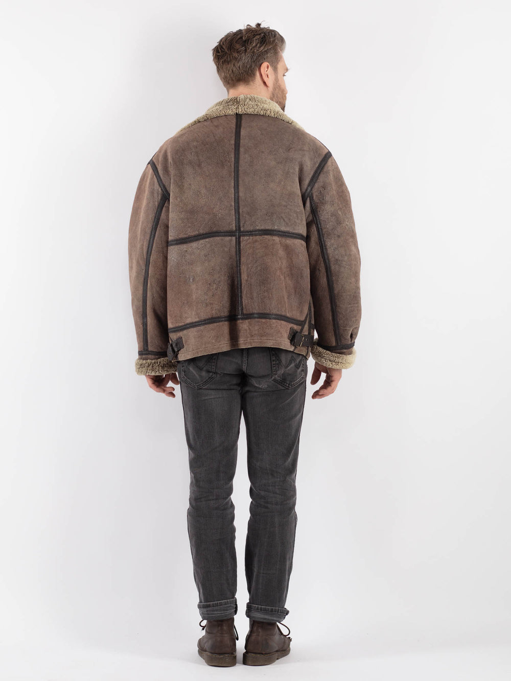 Vintage 90's Men Sheepskin Jacket in BrownZ574