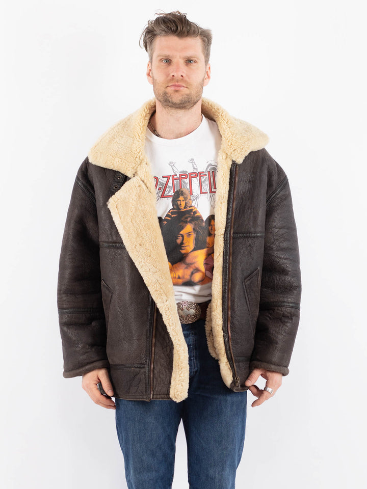 Vintage 90's Men Sheepskin Jacket in BrownZ1572