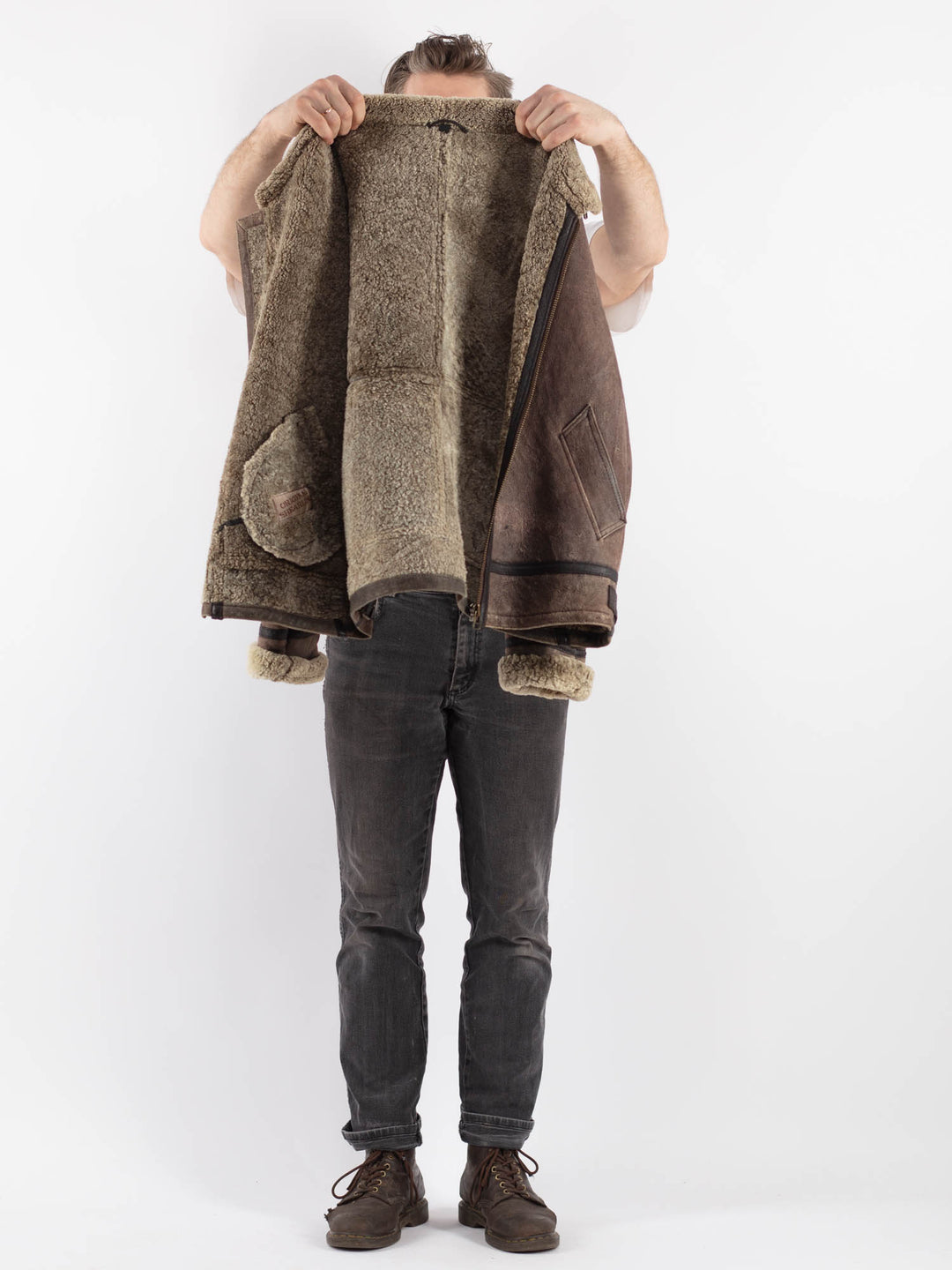 Vintage 90's Men Sheepskin Jacket in BrownZ574