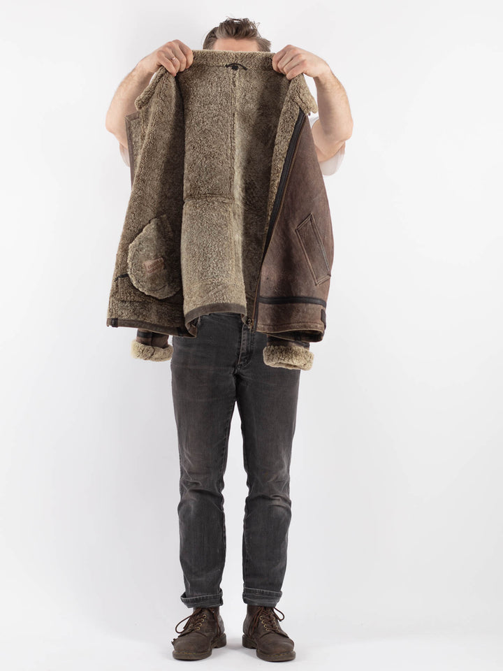 Vintage 90's Men Sheepskin Jacket in BrownZ574