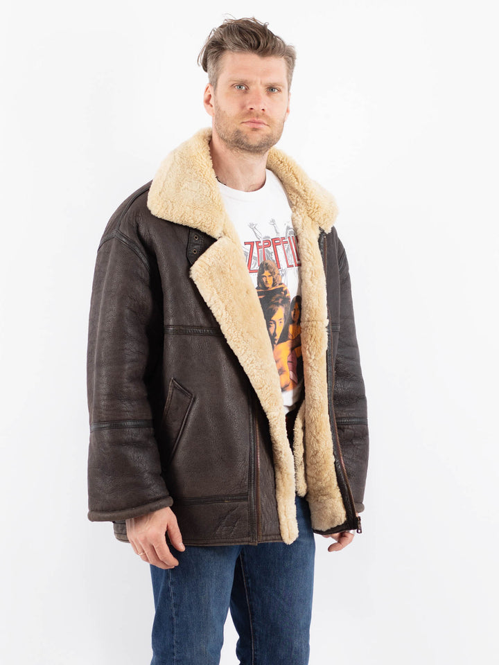 Vintage 90's Men Sheepskin Jacket in BrownZ1572