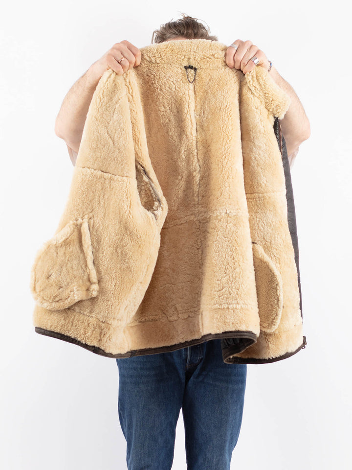 Vintage 90's Men Sheepskin Jacket in BrownZ1572