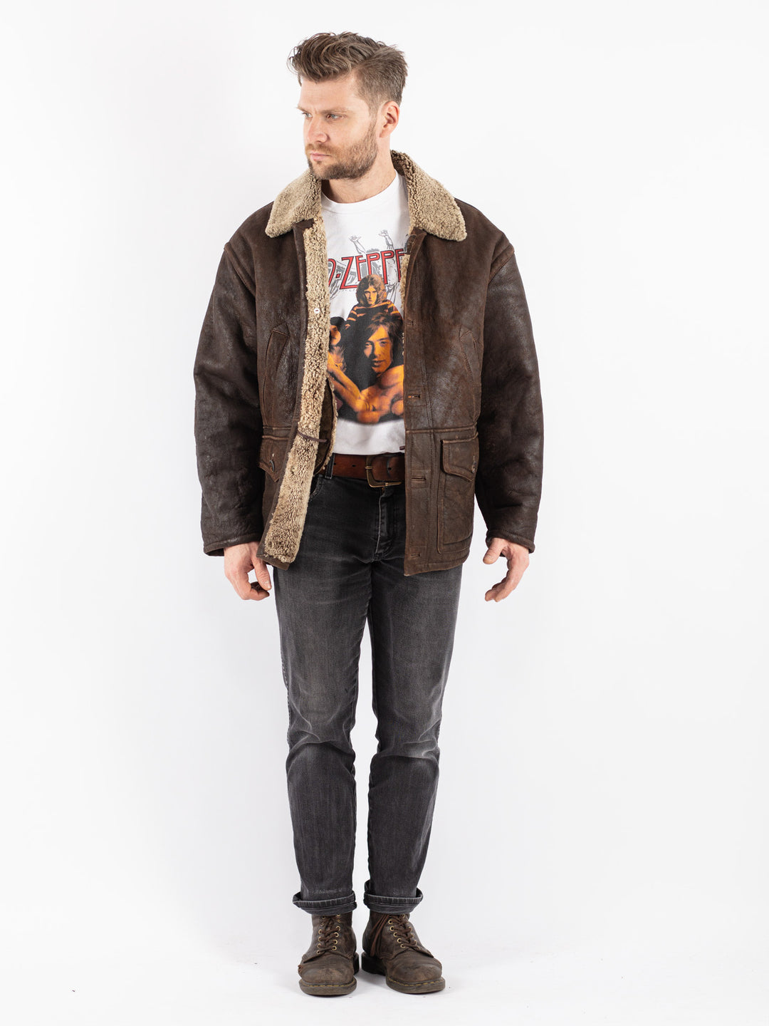 Vintage 90's Men Sheepskin Jacket in Brown
