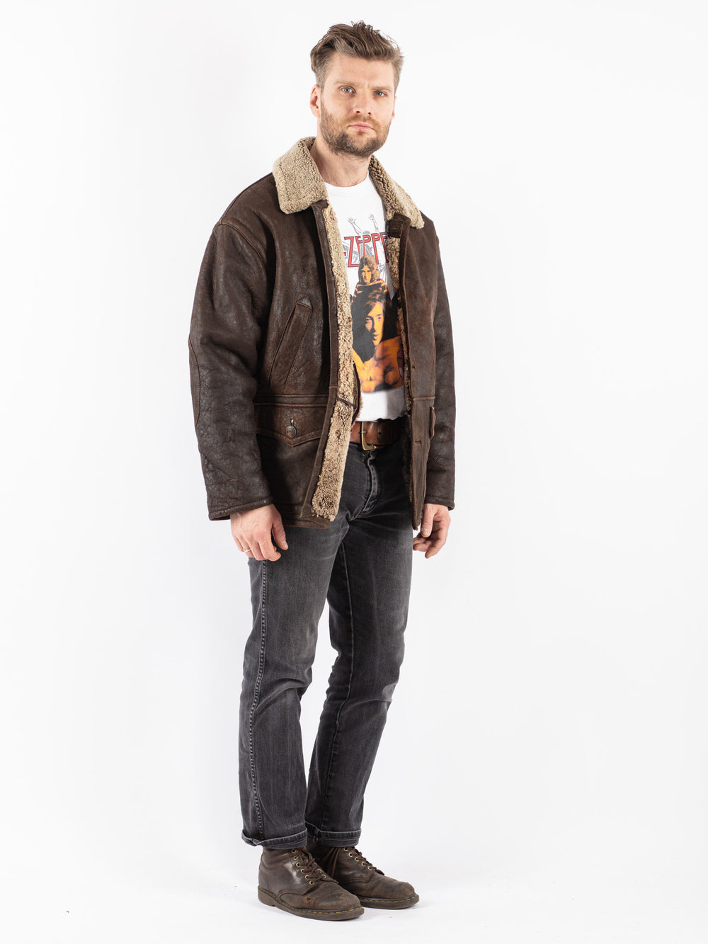 Vintage 90's Men Sheepskin Jacket in Brown