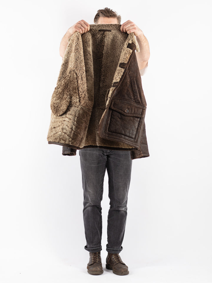 Vintage 90's Men Sheepskin Jacket in Brown