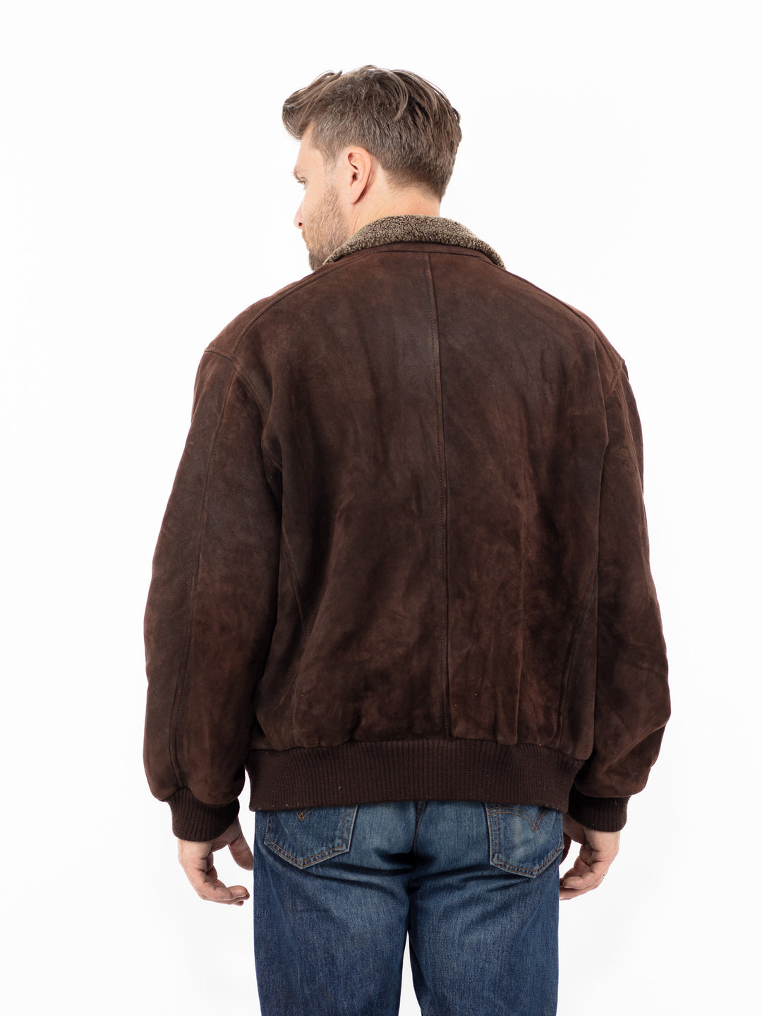 Vintage 90's Men Sheepskin Bomber Jacket in Brown